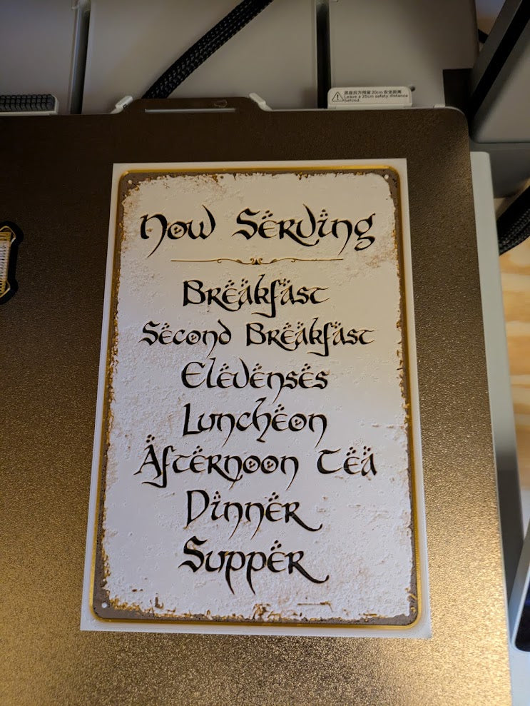 Pippin's list of meals Wall Art – 3D Printed Lord of the Rings Fantasy Decor