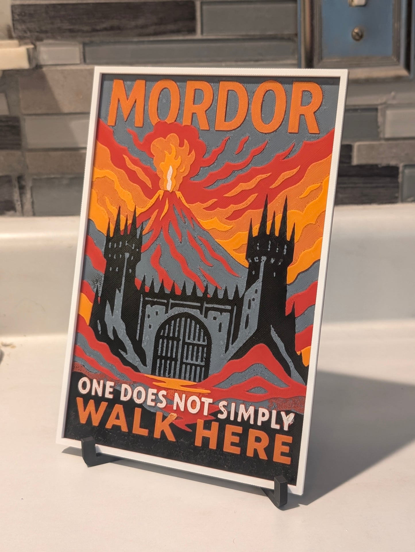 Mordor Vintage Travel Postcard Wall Art – 3D Printed Lord of the Rings Fantasy Decor