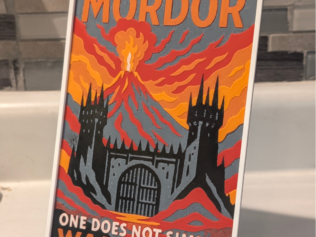 Mordor Vintage Travel Postcard Wall Art – 3D Printed Lord of the Rings Fantasy Decor