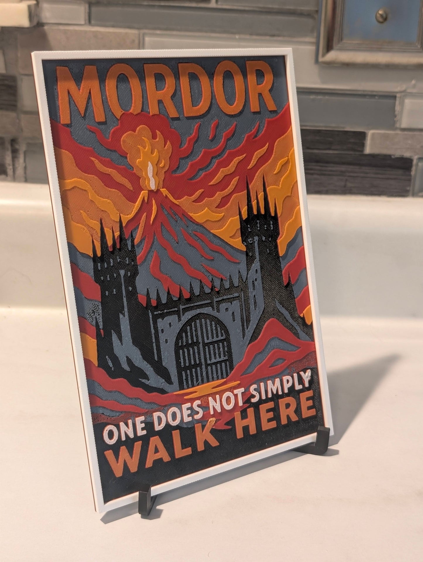 Mordor Vintage Travel Postcard Wall Art – 3D Printed Lord of the Rings Fantasy Decor