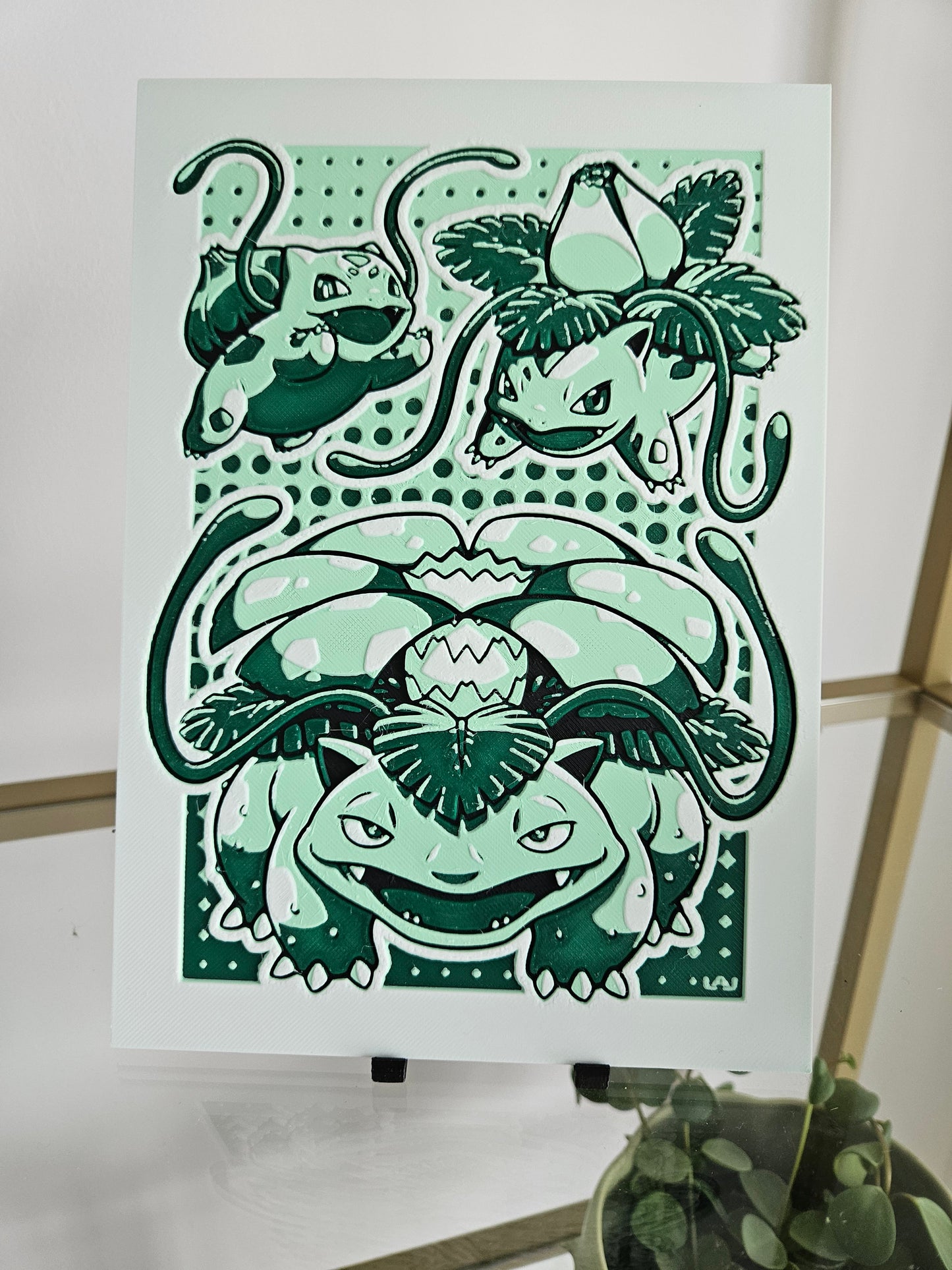 a picture of a green and white art piece