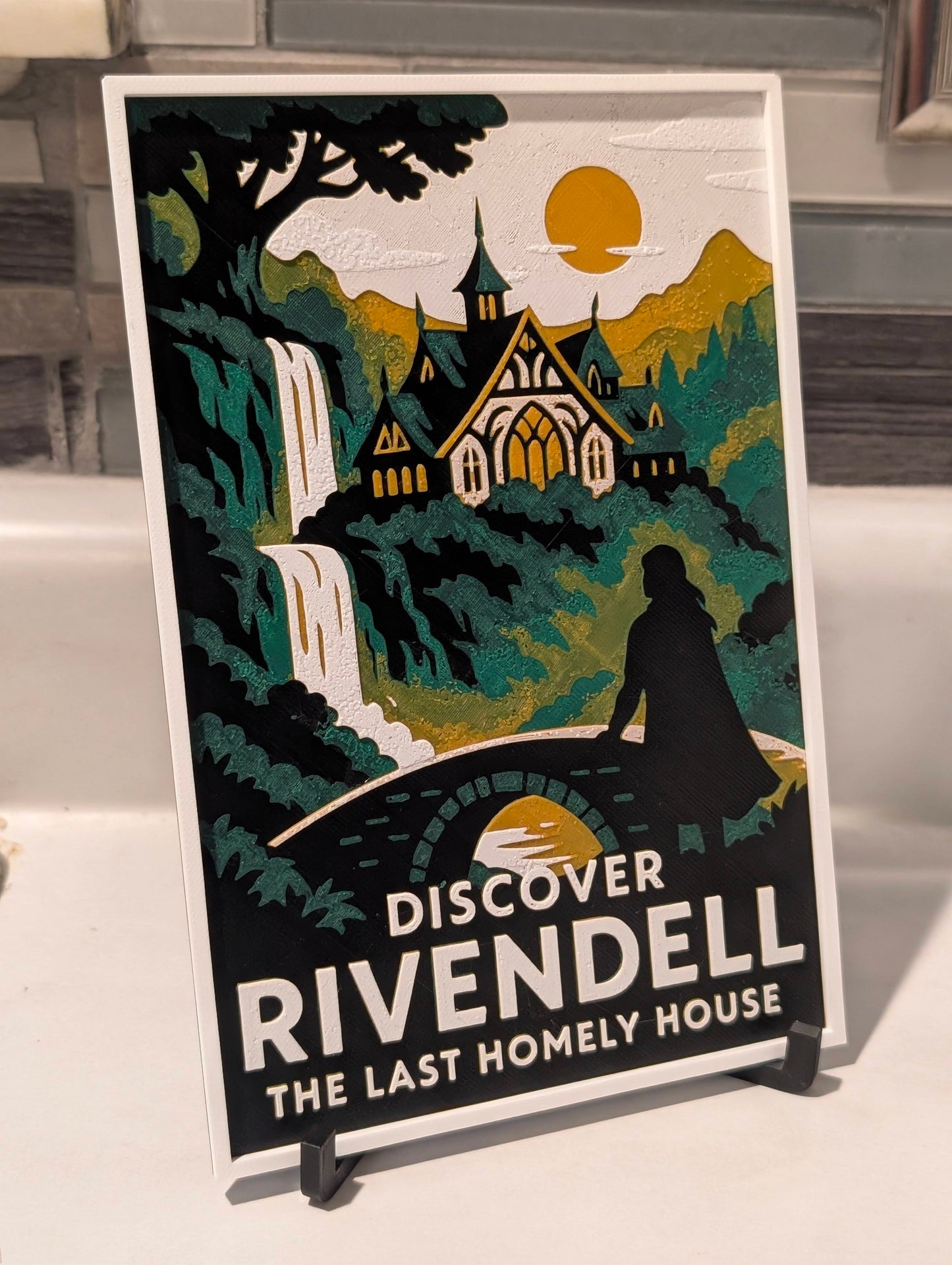Rivendell Vintage Travel Postcard Wall Art – 3D Printed Lord of the Rings Fantasy Decor
