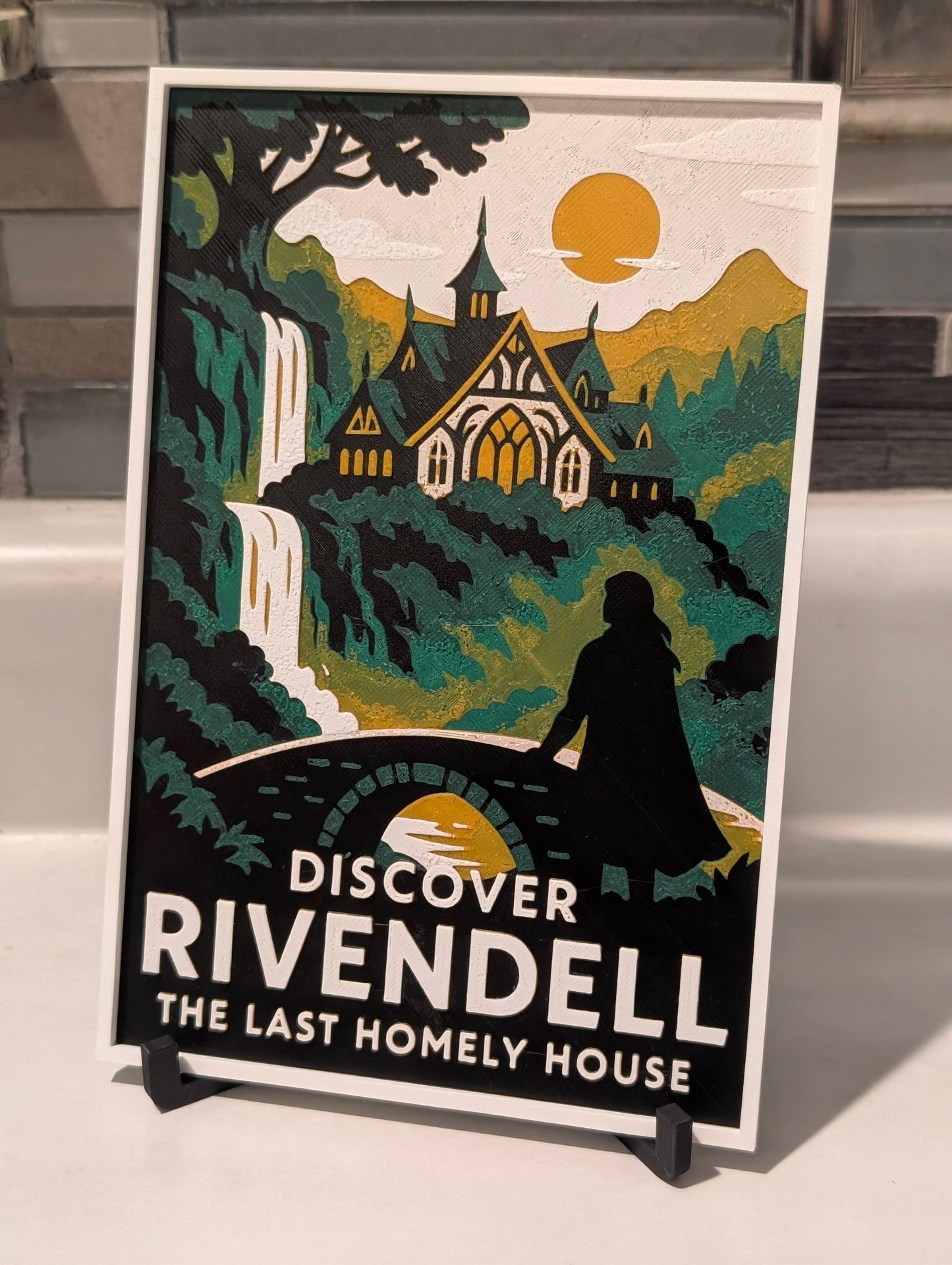 Rivendell Vintage Travel Postcard Wall Art – 3D Printed Lord of the Rings Fantasy Decor