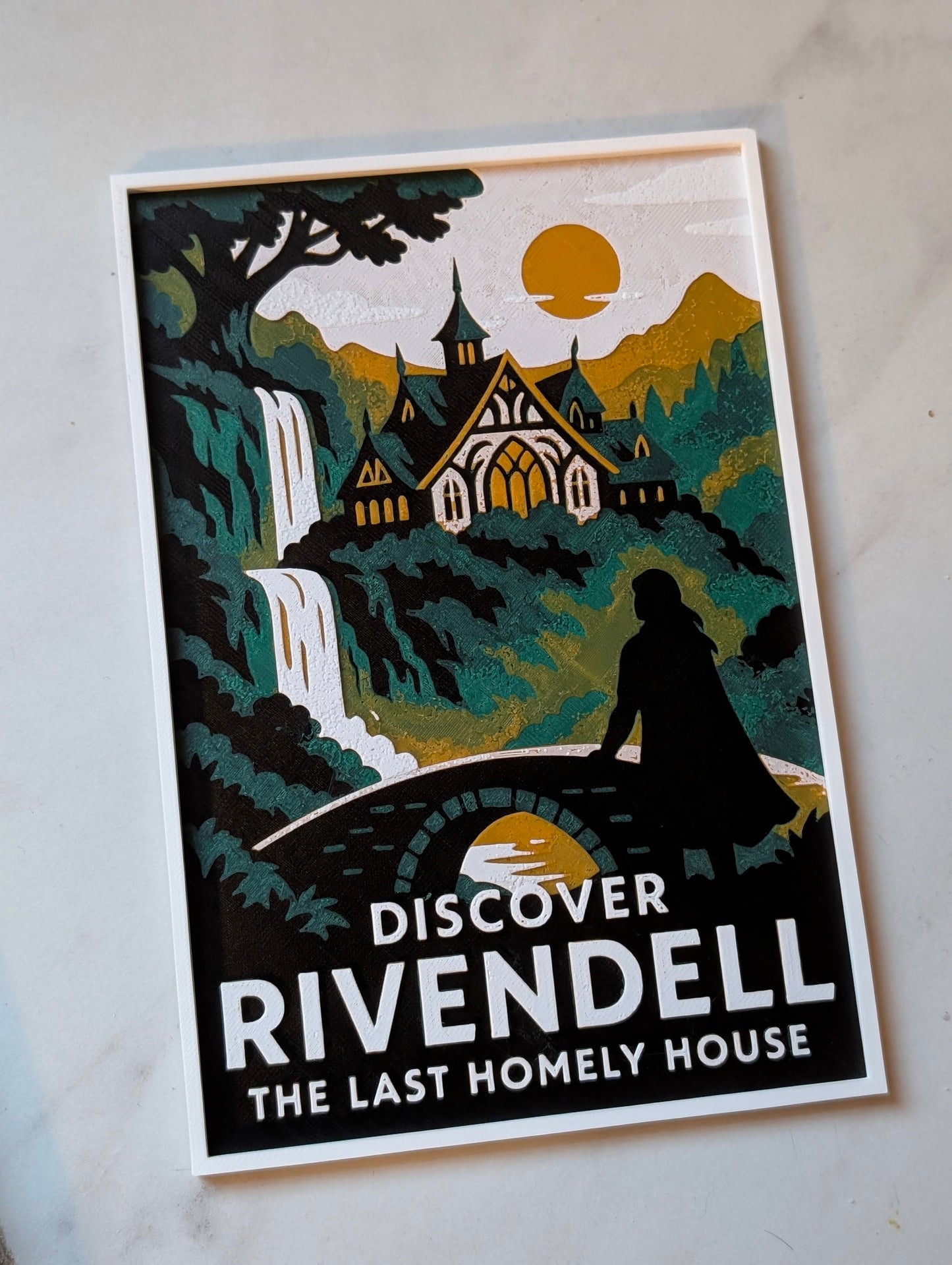 Rivendell Vintage Travel Postcard Wall Art – 3D Printed Lord of the Rings Fantasy Decor