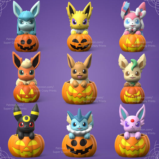 Eevee and all Eeveelution with Witch Hat | Pokemon Halloween | Pokémon all Eevee | Fan Art Pokémon Model | Figurine | Gen 1 Kanto