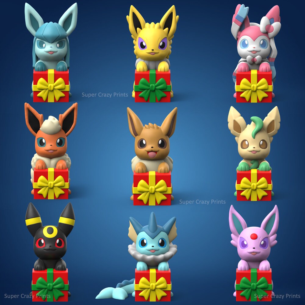 Eevee and all Eeveelution with gift Xmas Holidays | Pokemon Christmas Pokemon starter - 3D MinionMancer