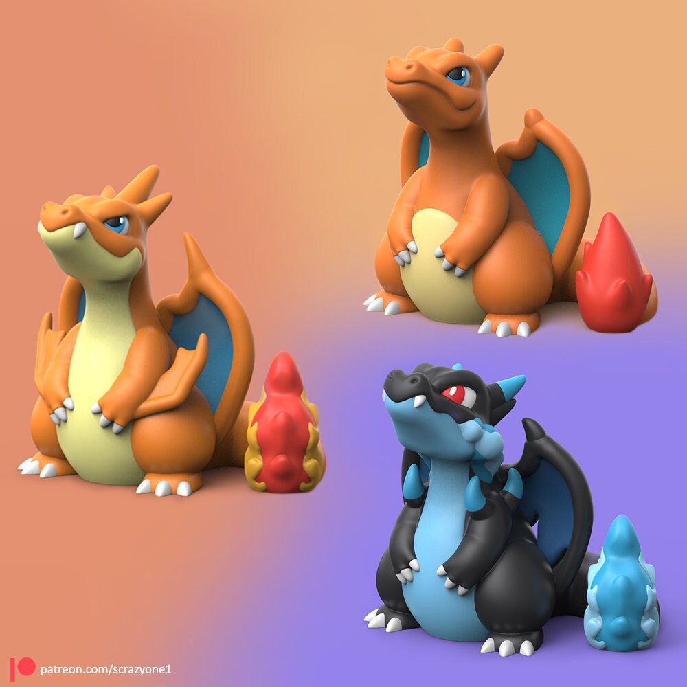 three different types of pokemon figurines sitting next to each other
