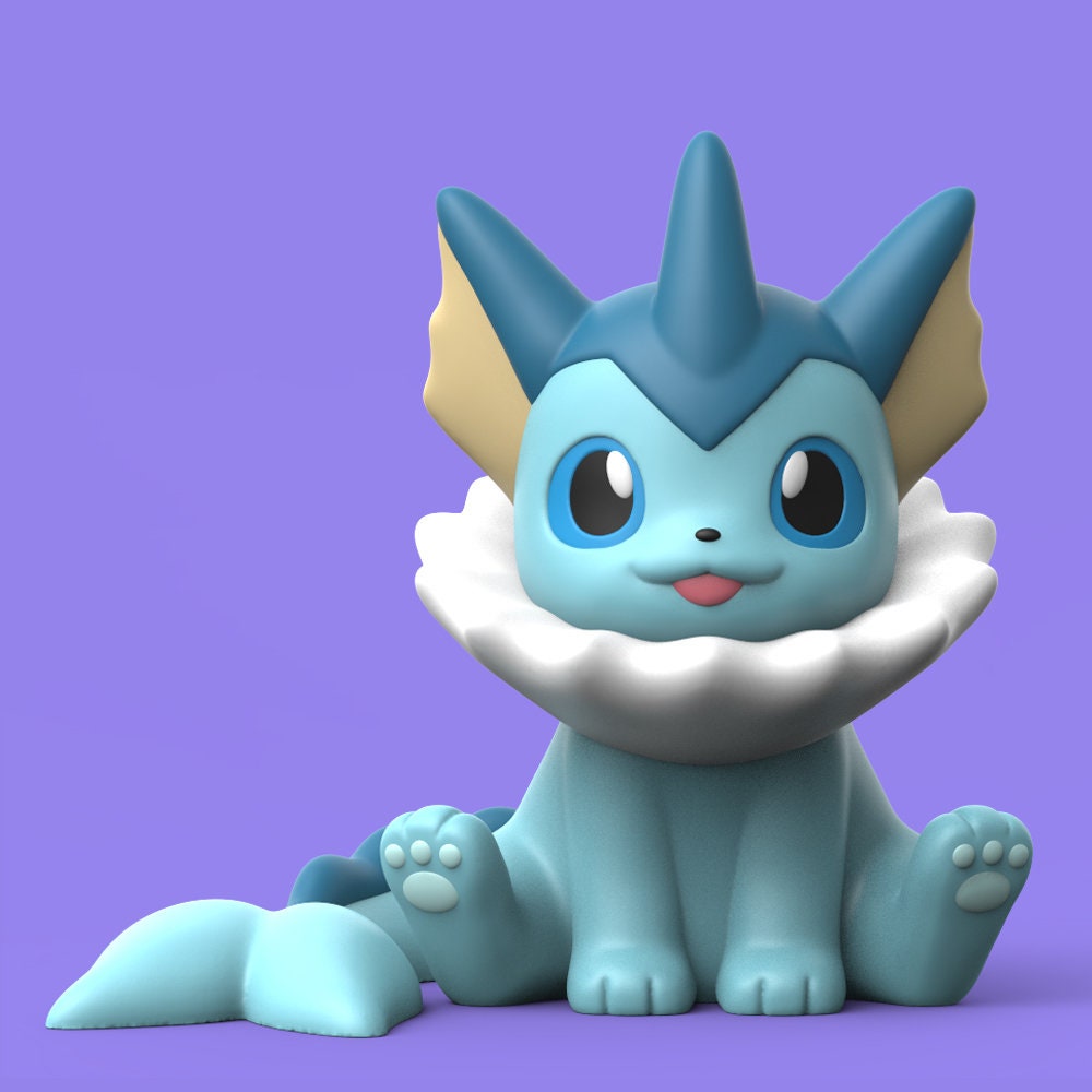a blue and white toy sitting on top of a purple surface