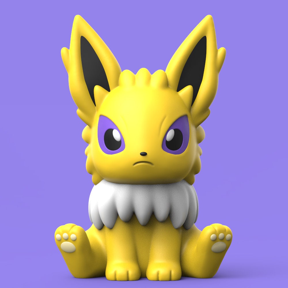 a yellow and white toy sitting on top of a purple surface