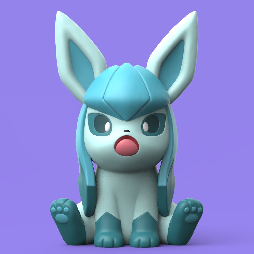 a blue and white toy sitting on top of a purple surface